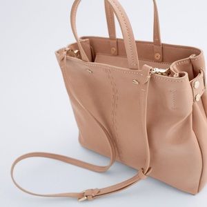 Nude Midi Bag with Top-Stitching